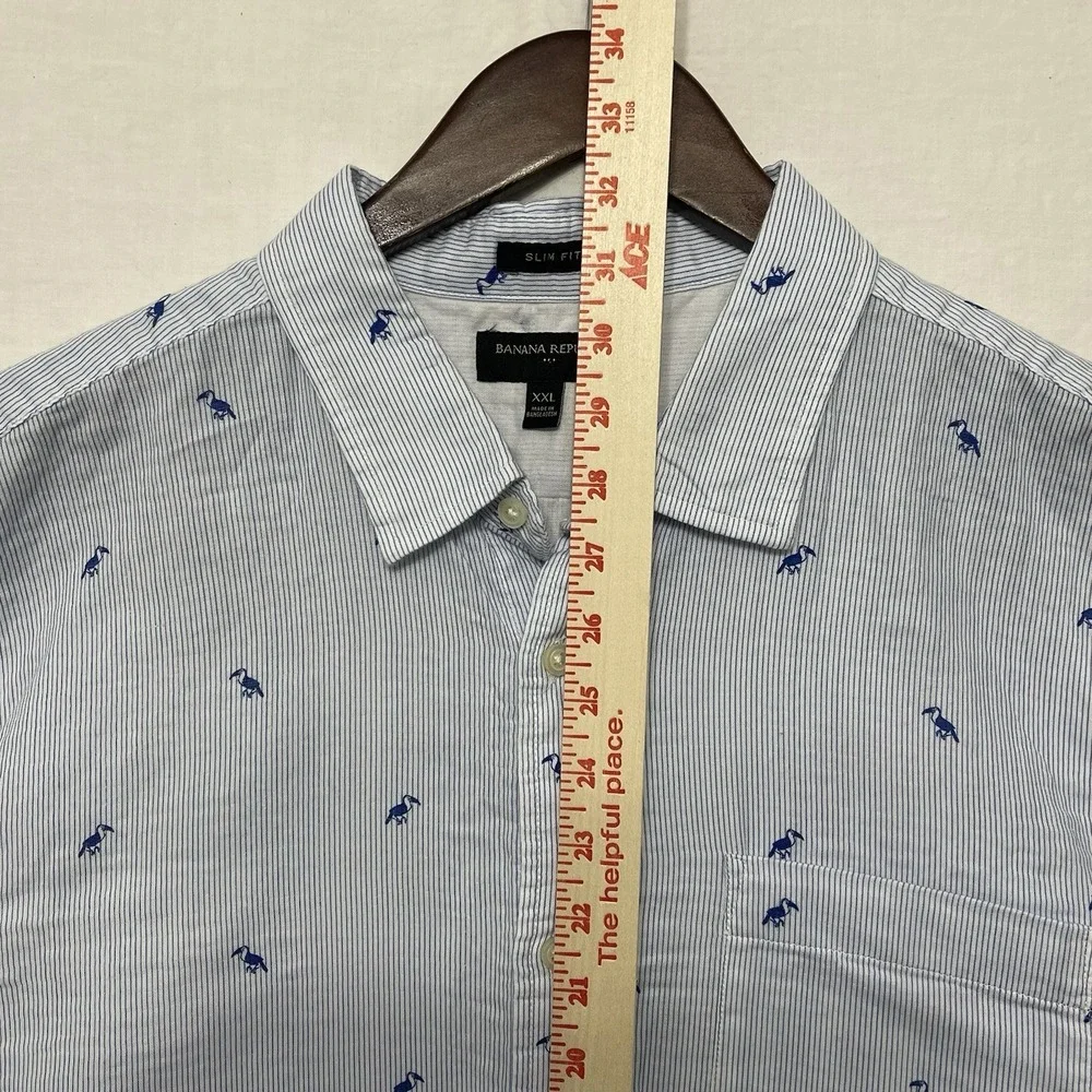 Banana Republic‎ Slim Fit XXL Blue Stripe Tucan Short Sleeve Shirt Summer 2021